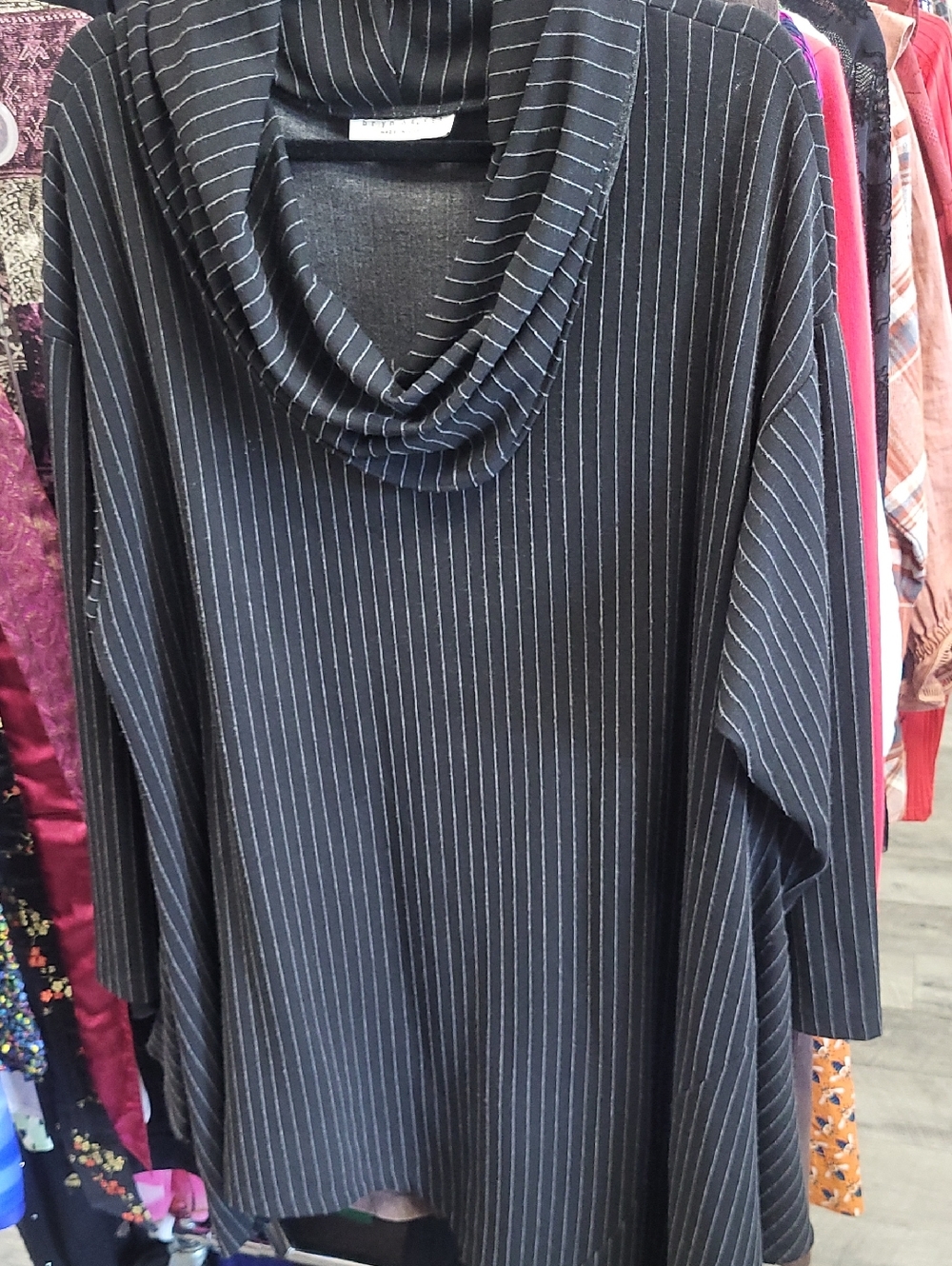 bryn WALKER Women's Black Pinstripe Cowl Neck Sweater